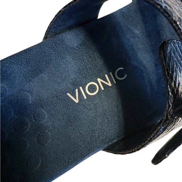 Vionic Skylar Adjustable Slide Orthotic Sandal 12 Blue Snake Embossed Comfort - Picture 7 of 10